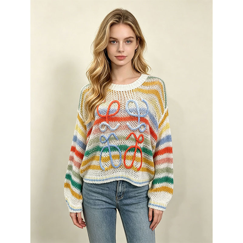 Cross-border spring and autumn letter-patterned hand-crocheted hollow-out sweater for women, casual loose-fitting drop-shoulder long-sleeve thin knit cardigan Cross-border spring and autumn letter-patterned hand-crocheted hollow-out sweater for women, casual loose-fitting drop-shoulder long-sleeve thin knit cardigan