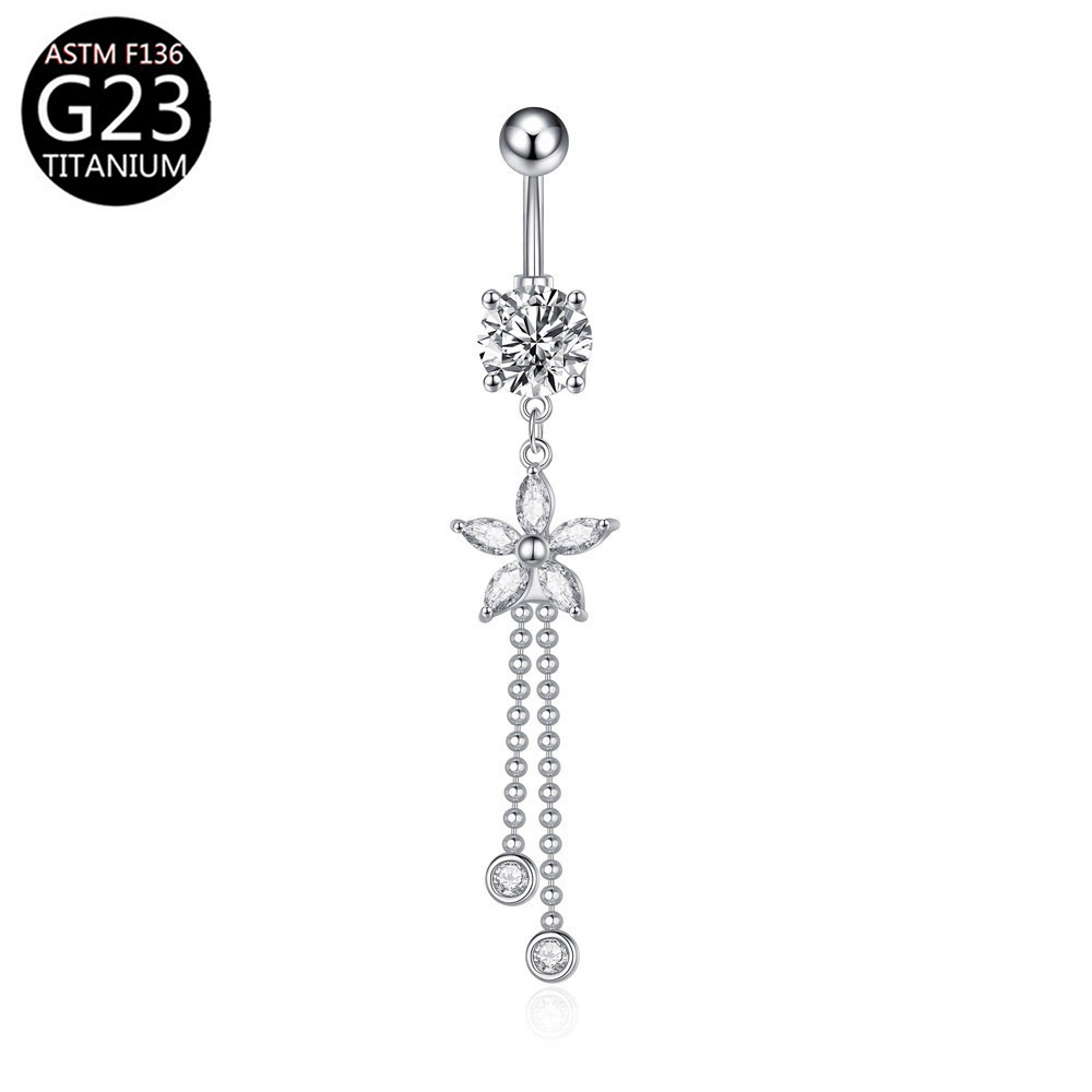 Belly button piercing with zircon drop-shaped, flowered