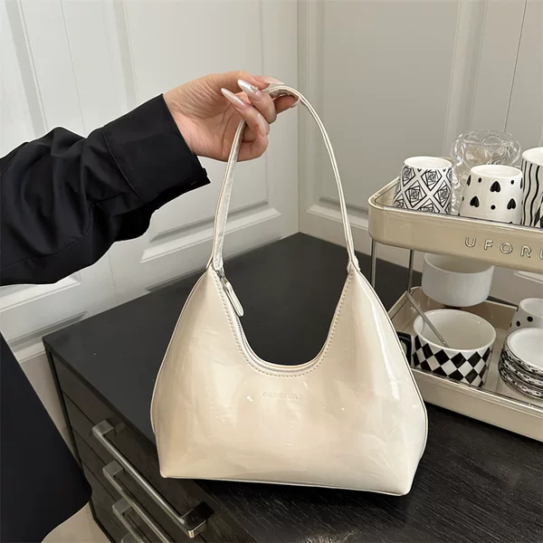 Korean-style Niche Patent Leather Bag Women's Baguette Crescent Bag Women's Shoulder Bag Women's Handbag Texted Fashion Underarm Bag