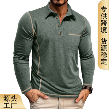 2025新款秋冬外贸男士长袖polo衫 跨境欧美男装翻领t恤美式上衣男