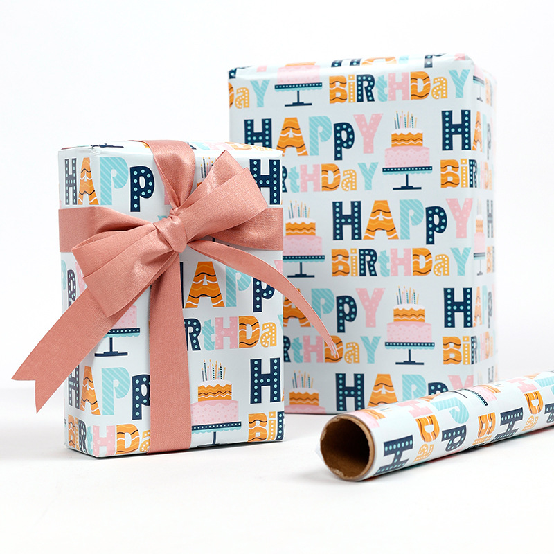 Amazon venta caliente dibujos animados Feliz cumpleaños enrollamiento de regalos de papel de embalaje set globos para niños regalos patrón al por mayor