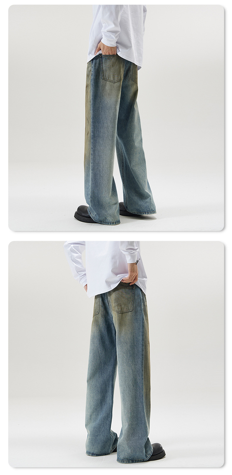 Men's Clothing Men's Retro Dirtyfit Flared Jeans Style Trendy Loose Fitting Floor Length Pants Wear For Formal & Casual_viptrois.com