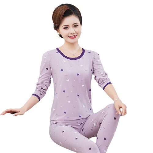 Middle-aged and elderly women's pure cotton autumn clothes and autumn trousers for mothers, thermal underwear set for the elderly, large size cotton sweaters for women