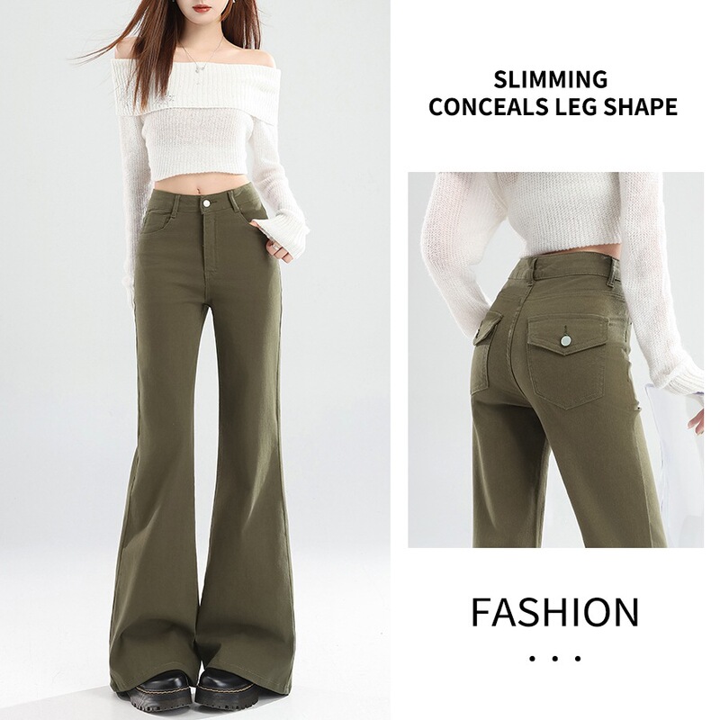 Women's flared jeans, 2026 new summer retro modern style, elastic, high-waisted, straight-leg, wide-leg pants for autumn
