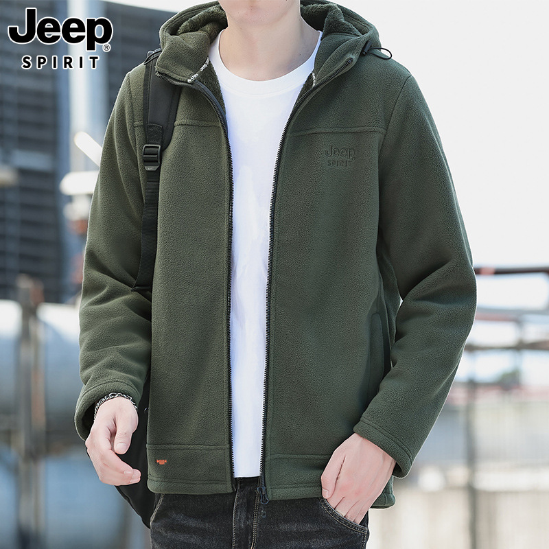 JEEP SPIRIT 24 가을 새로운 패션 남성 자수 카디건 스웨터 트렌디 캐주얼 후드 기모 탑