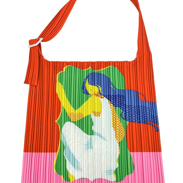 Miyake Pp July Aoyama Limited Illustration Cloth Bag Pleated Bag Casual Simple Style Three-Purpose Bag Miyake Pp July Aoyama Limited Illustration Cloth Bag Pleated Bag Casual Simple Style Three-Purpose Bag