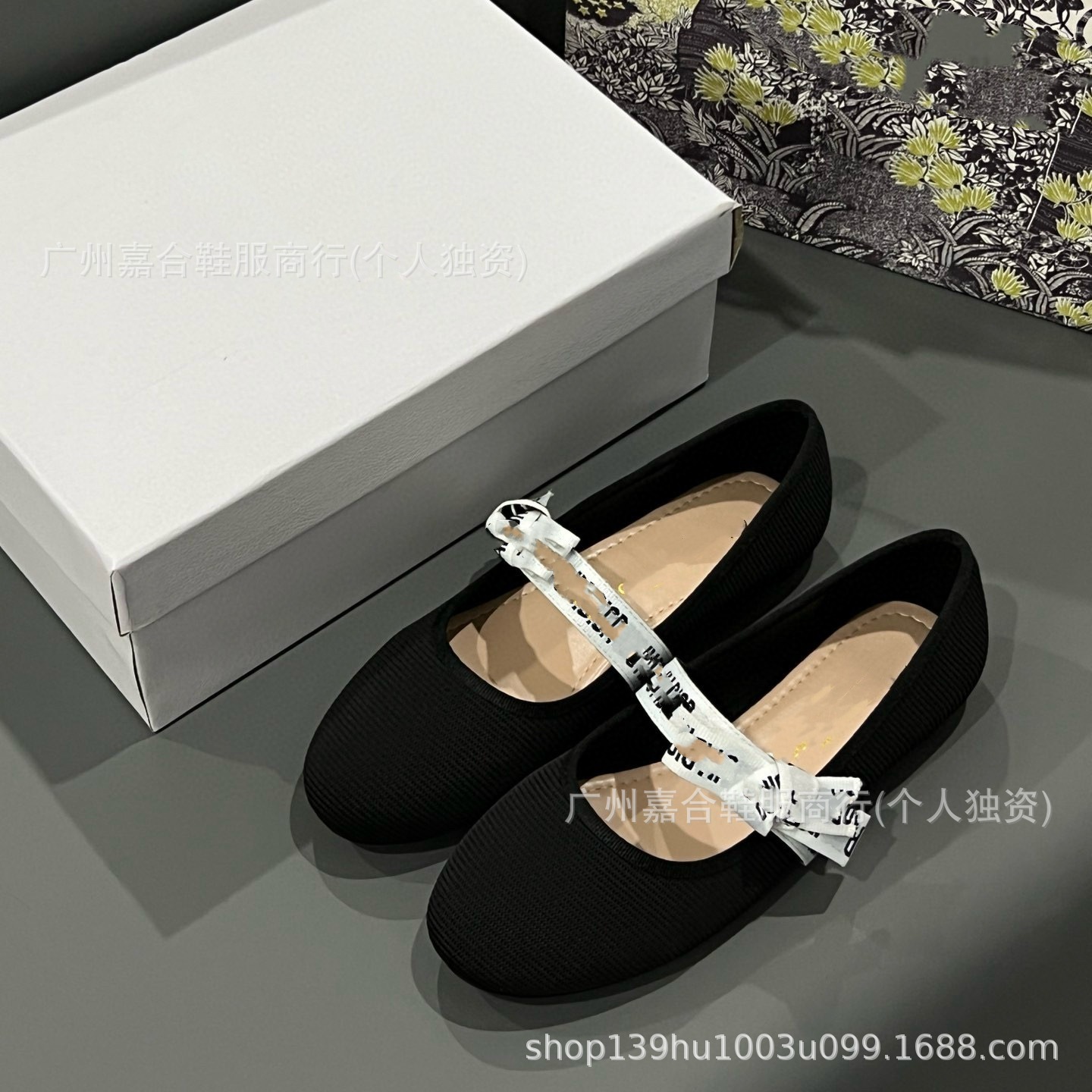 Embroidered Ballet Shoes 2024 New Polka-Dot Mesh Flats Shoes Woven Face Letter Belt Round Toe Women's Shoes Shallow Mouth