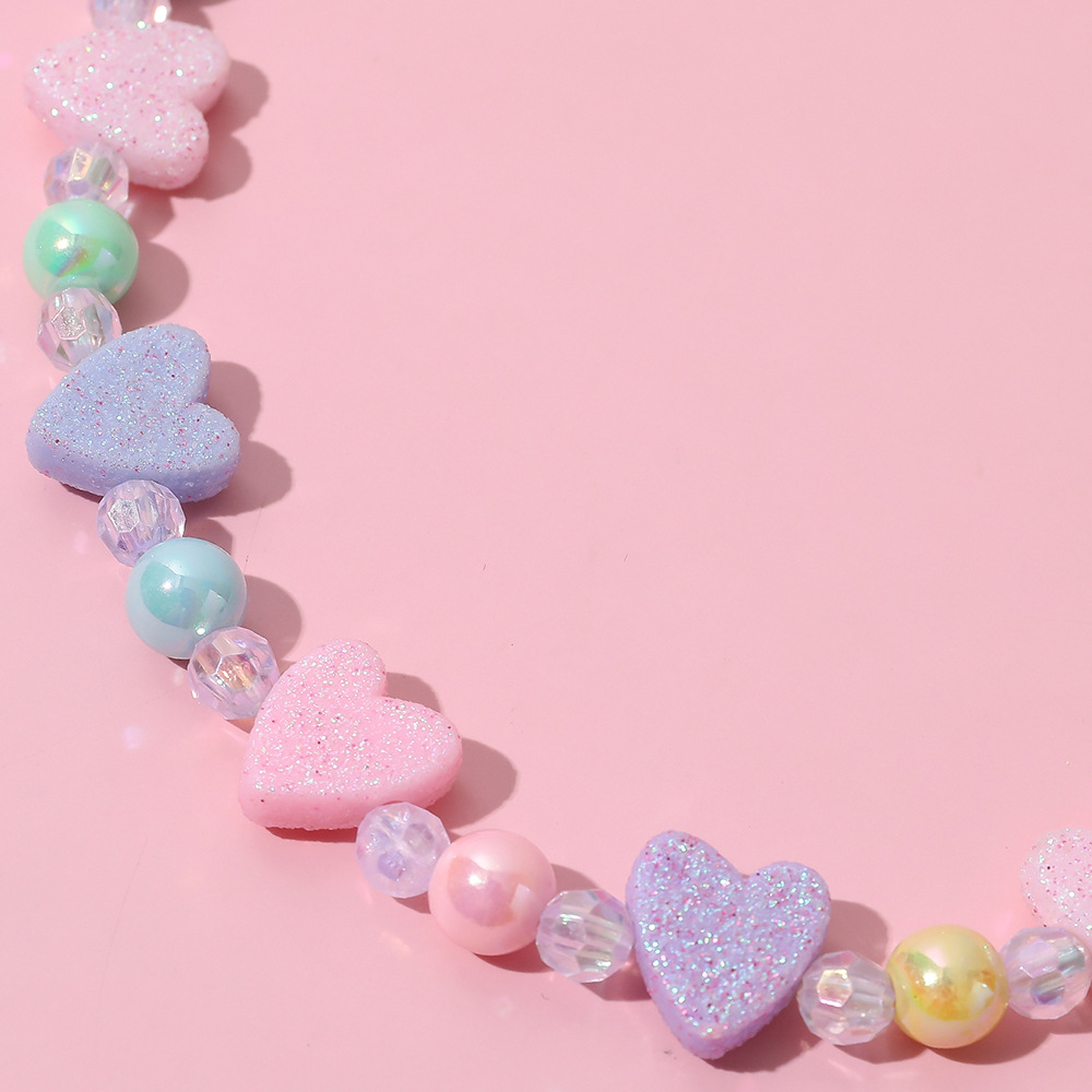 Cute Heart Shape Resin Beaded Bracelets Necklace 1 Set