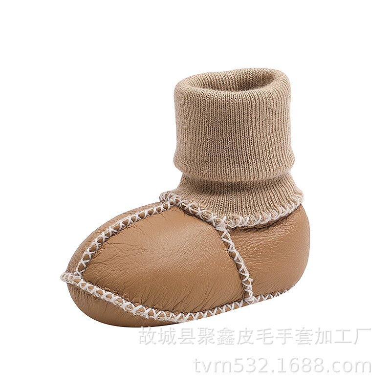 羊の毛皮の一体の赤ちゃんの靴の靴下は保温して厚い秋の冬の赤ちゃんの綿の靴の柔らかい底が落ちません。|undefined