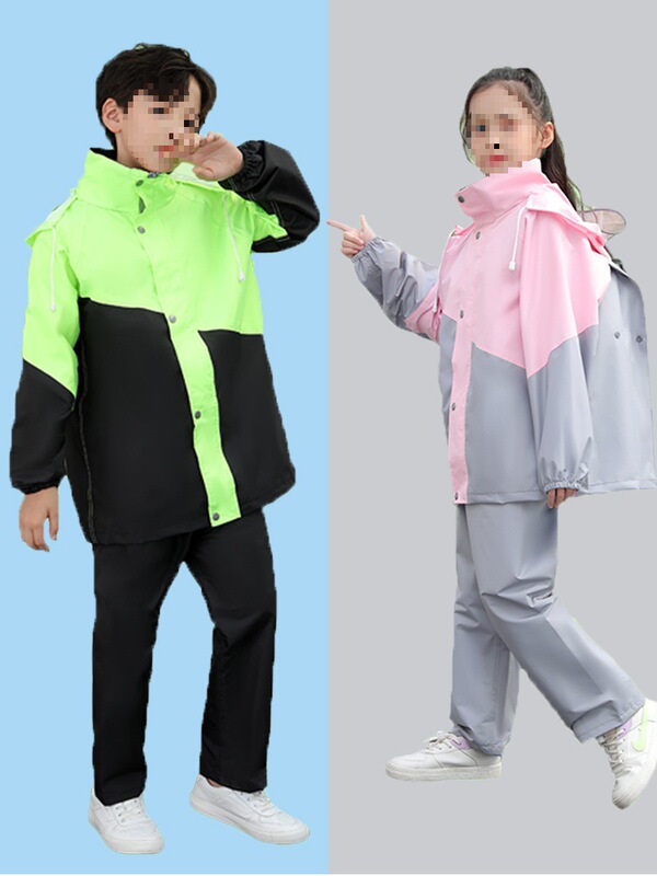 Children's Raincoat and Rain Boots Set for Boys and Girls, Primary and Secondary School Students, Waterproof Full-Body Split Raincoat for School