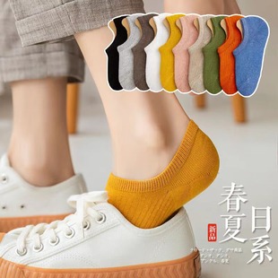 Socks Women's Short Socks Breathable Thin Sweat-Absorbing Deodorant Boat Socks Women's Shallow Mouth Low-Top Japanese Silicone Non-Slip Invisible Socks