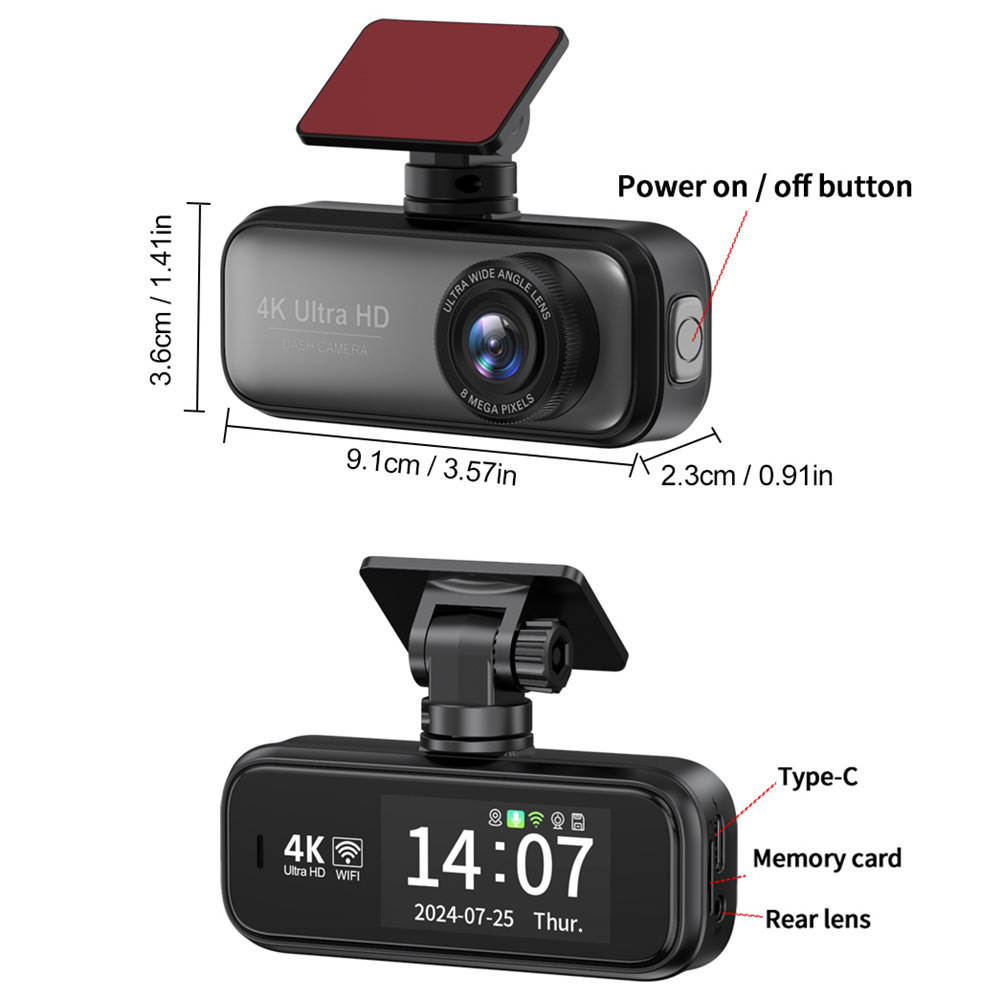 4K Ultra-High Definition Dual-Recording Dash Cam with Wifi, Mobile Phone Connectivity, Gps Tracking, and Parking Monitoring