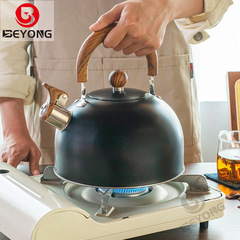 Minimalist Black European-style Whistling Kettle Amazon Whistle Kettle Ring Kettle Wood Grain Handle Whistling Kettle