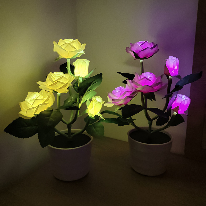 Cross-Border New Solar rose lamp led Rose pot lamp home decoration atmosphere table lamp creative night light