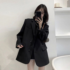 黑色西装外套女装高级感新款小众设计感春秋职业西服小个子上衣潮