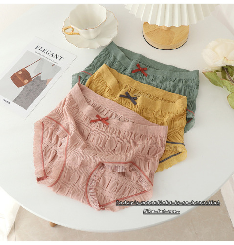 Underwear for girls Japanese style small fresh cream puff mid-waist high elastic breathable pure cotton crotch student underwear for women