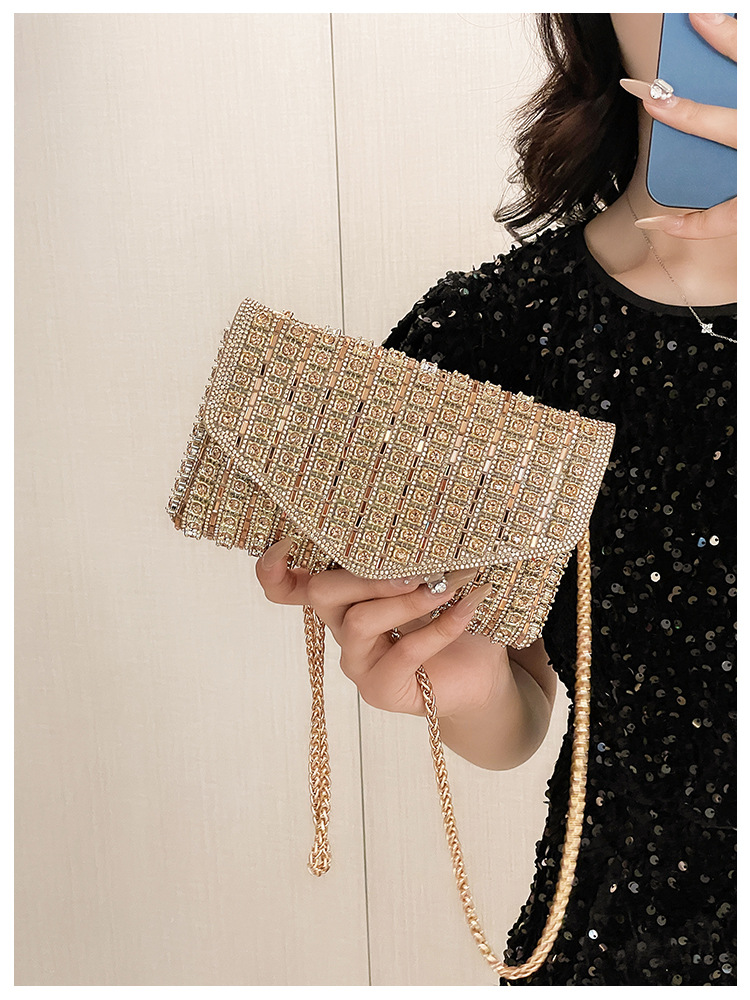 Cross-border bag bestsellers: Women's bag, chain, super shiny diamond-encrusted small square bag, crossbody bag, fashionable and versatile, socialite dinner bag undefined