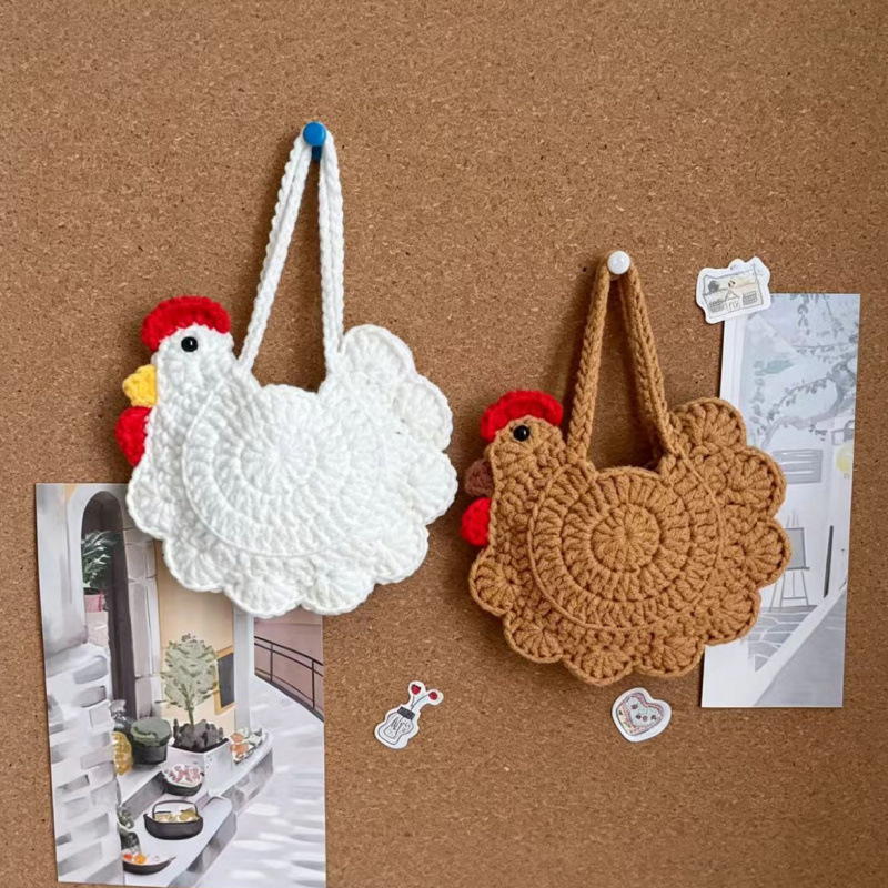 Wholesale finished products: Hand-crocheted double-sided chicken coin purse, wool-knitted mini rooster, Dragon Boat Festival egg pouch, earphone bag