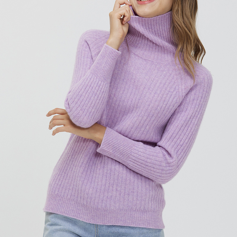 Suéter de lana para mujer con cuello alto, jersey acanalado, corte holgado, tejido de punto, lana fina, elegante para ir al trabajo.