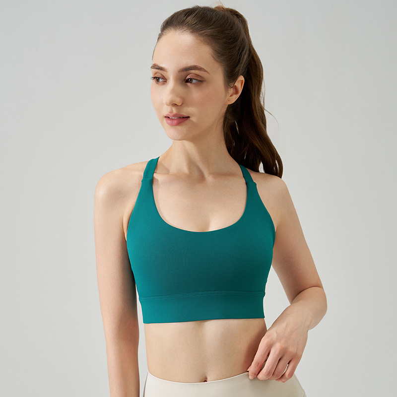 Primavera y verano nuevo estilo desnudo amortiguador sujetador deportivo mujer hueca hebilla hermosa espalda fitness yoga ropa interior correr alta intensidad