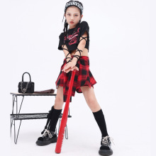 儿童爵士舞演出服装女童潮服模特走秀表演服套装少儿格子裙舞蹈服
