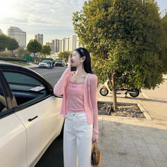 2025早春の新型韓国版ファッション気質が痩せている刺繍洋気ストラップ氷糸ニットカーディガン2点セット