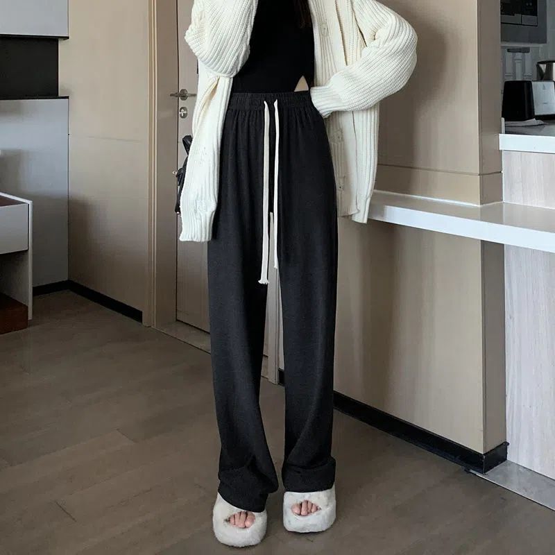 dark gray Wide Leg Pants Women's Spring and Autumn New High Waist Loose Slimming Knitted Casual Straight Pants Dagging Long Pants for Winter dark gray Wide Leg Pants Women's Spring and Autumn New High Waist Loose Slimming Knitted Casual Straight Pants Dagging Long Pants for Winter