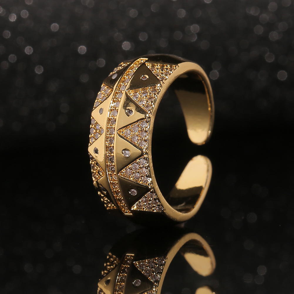 Fashion Jewelry Copper Plated Real Gold Micro-inlaid Zircon Triangle Geometric Tail Ring display picture 5