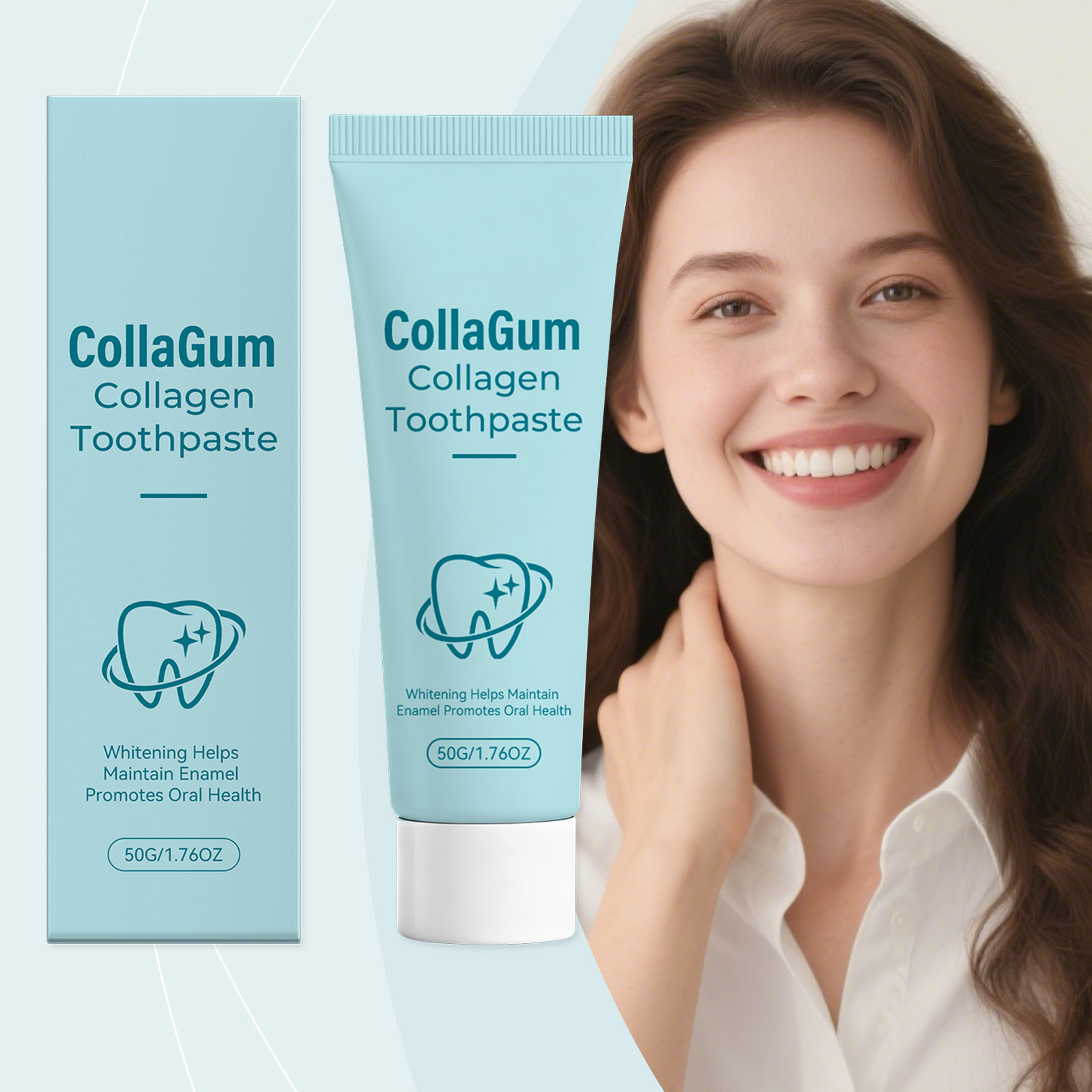 胶原蛋白炫亮牙膏 温和护理牙釉质清洁牙齿表面清新舒爽口气牙膏