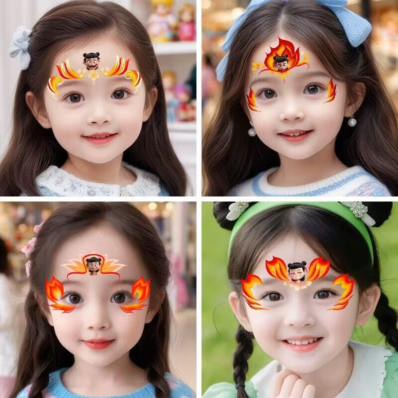 Nezha Makeup Tattoo Stickers Painted Forehead Stickers Children's Day May 1St and June 1St Performance Hand-Painted Face Makeup Tattoo Transfer Stickers