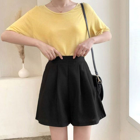 Shorts for women summer loose large size fat mm1 summer new style student slimming straight black A-line wide-leg pants skirt