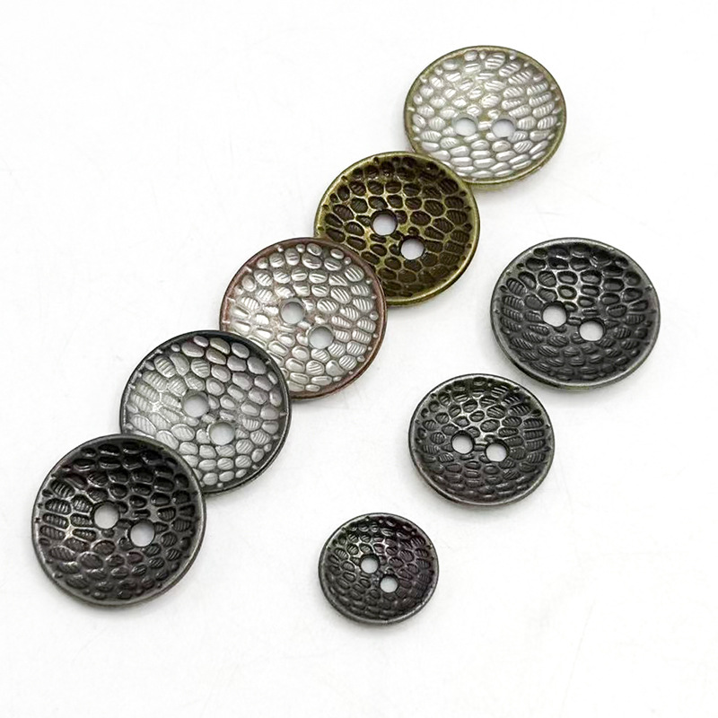 坑洼斑纹金属两眼扣15mm小香风西装扣子大衣外套衬衫纽扣两孔袖扣