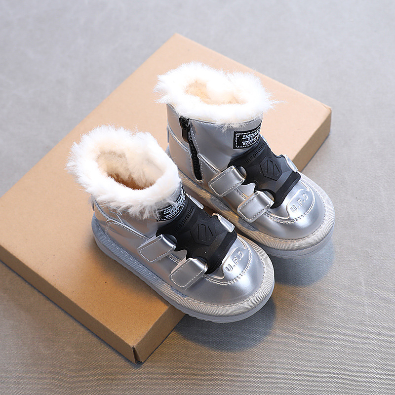 Children's snow boots New fashion girls' boots plus fleece thickened ankle boots waterproof boys' shoes cotton shoes_voghion.com