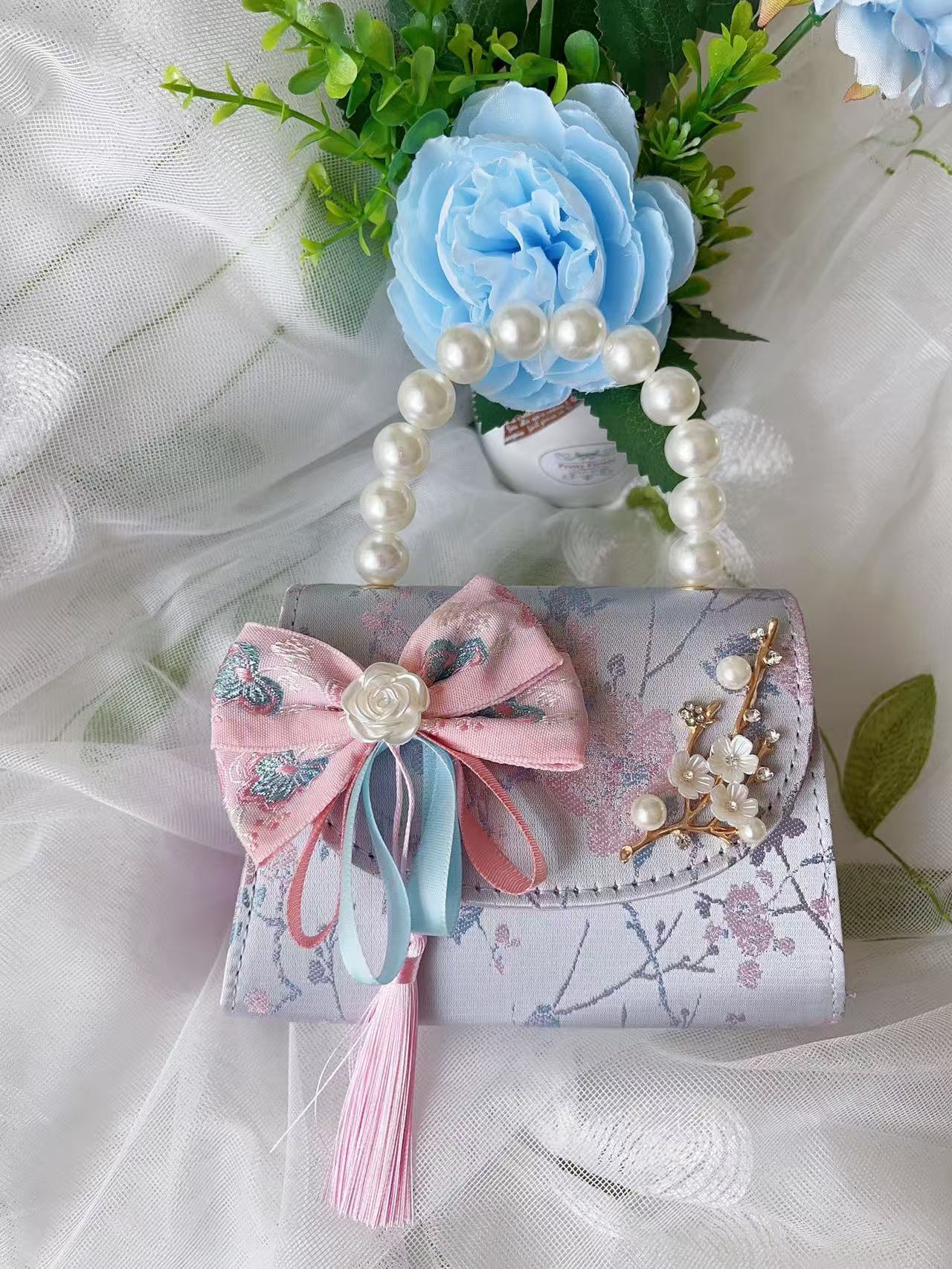 Bolso de princesa de niñas 2025, otoño nueva chica lindos bordillos de encaje mochila bolso de perlas de estilo chino Aisha