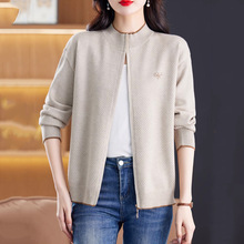 百搭短款拉链圆领针织毛衣女春秋新款休闲百搭纯色小开衫长袖外套