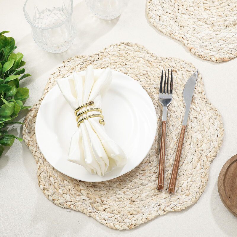 Customized Straw Woven Fan-Shaped Edge Placemat, Corn Husk Woven Thickened Heat-Insulating Table Mat, Anti-Scalding Coaster, Western-Style Placemat Customized Straw Woven Fan-Shaped Edge Placemat, Corn Husk Woven Thickened Heat-Insulating Table Mat, Anti-Scalding Coaster, Western-Style Placemat
