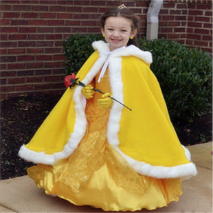 Warm Double-layer Thickened Children's Cloak with Raw Edge Hooded Lace-up Cloak Women's Autumn and Winter New Bohemian Style