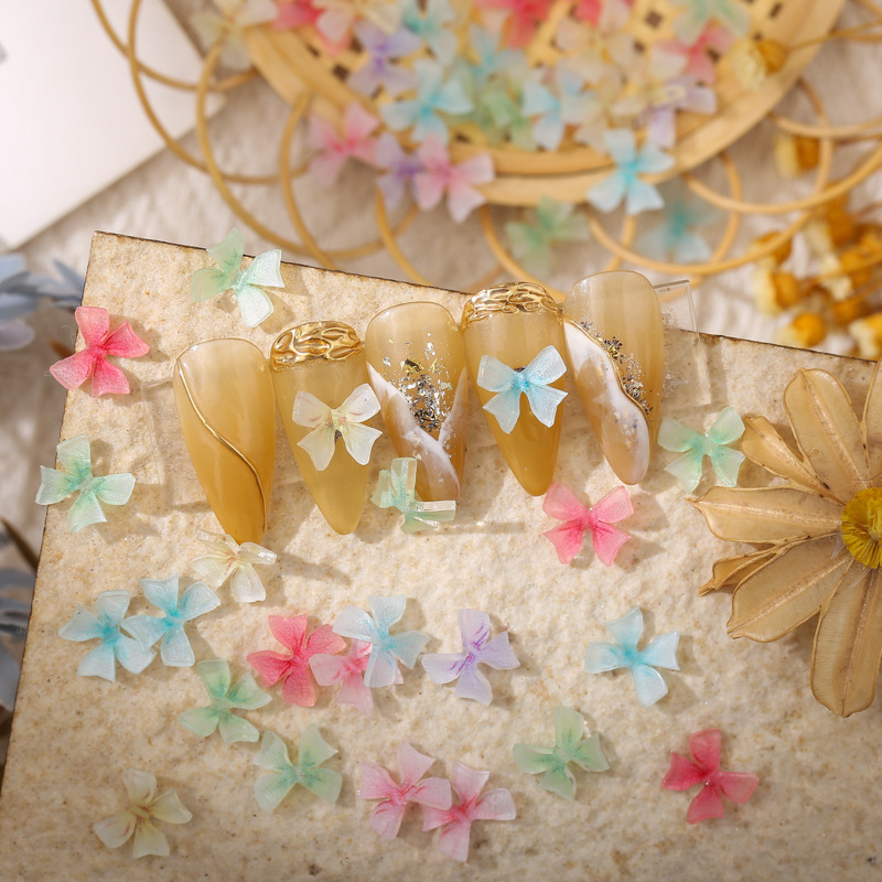 Internet Celebrity Bow Ribbon Nail Art Accessories Fairy Style Frosted Cute Jelly Color Beautiful Girl Bow Tie Nail Decoration