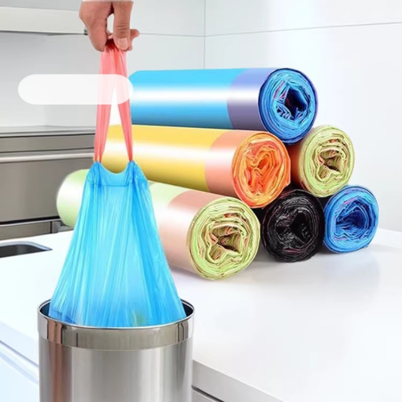 Bolsa de basura con cordón de venta directa de fábrica, bolsa de basura portátil de corte de color, cierre automático, bolsa de basura engrosada con cordón