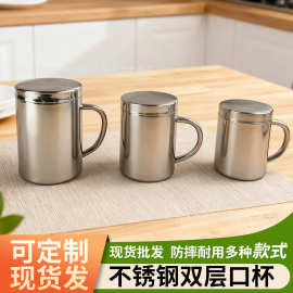 304不锈钢双层杯带柄带盖保温马克杯幼儿园防烫儿童水杯定制logo