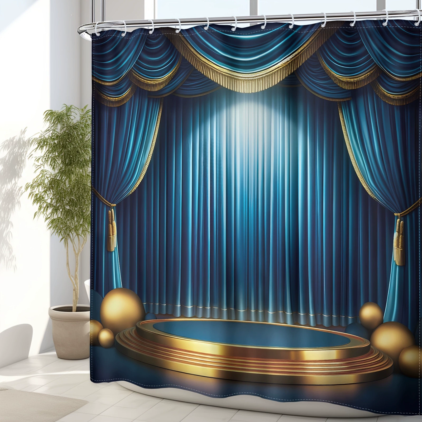 Blue set, plastic waterproof non-slip curtain, 4 pieces