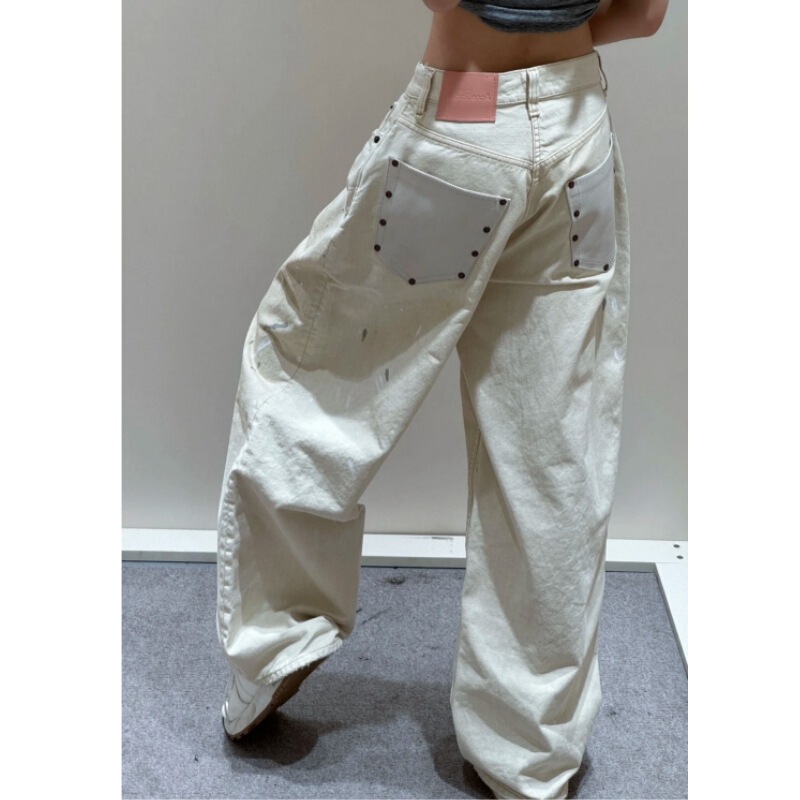 25Ssyb Open/ 90% off Starting from Niche Designer Vintage Splatter Ink Distressed Studded Leather Pocket Loose High-Waisted Jeans