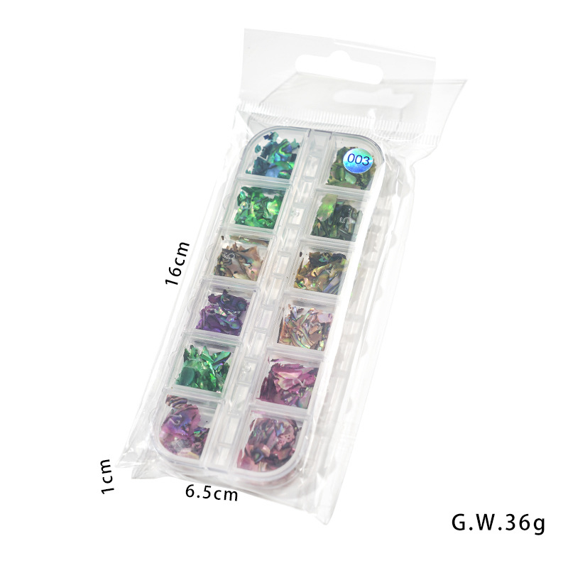 Nuevo fragmento de concha de uñas joyas 12-color mezclado pieza de concha de uñas color mágico Delgado fragmento irregular