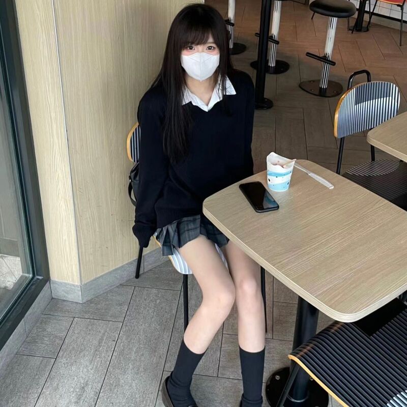 学院风秋冬新款制服毛衣套头领长袖百搭少女美拉德叠穿针织衫|undefined