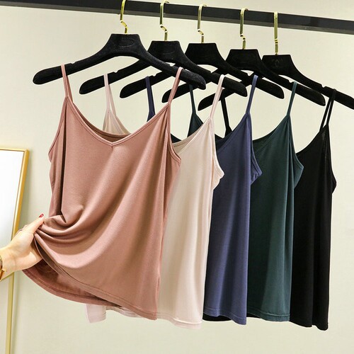 Women's Modal Straps Tank Top V-Neck Summer Casual Innerwear Slimming Bodysuit Thin T-shirt
