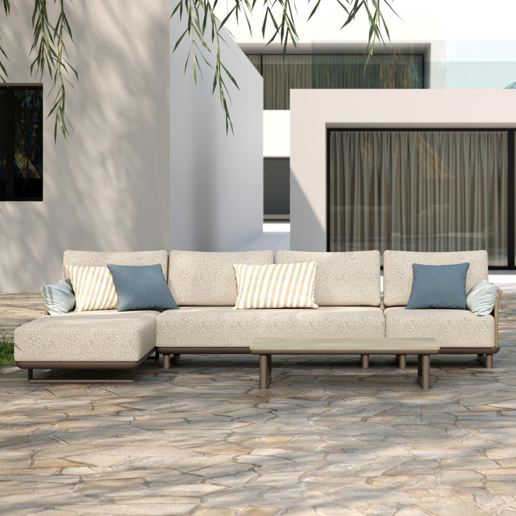 Customized Free Combination of Classy Hotel Outdoor Furniture, House Living Room, Chaise Longue, Metal Coffee Table, Multi-Person Sofa