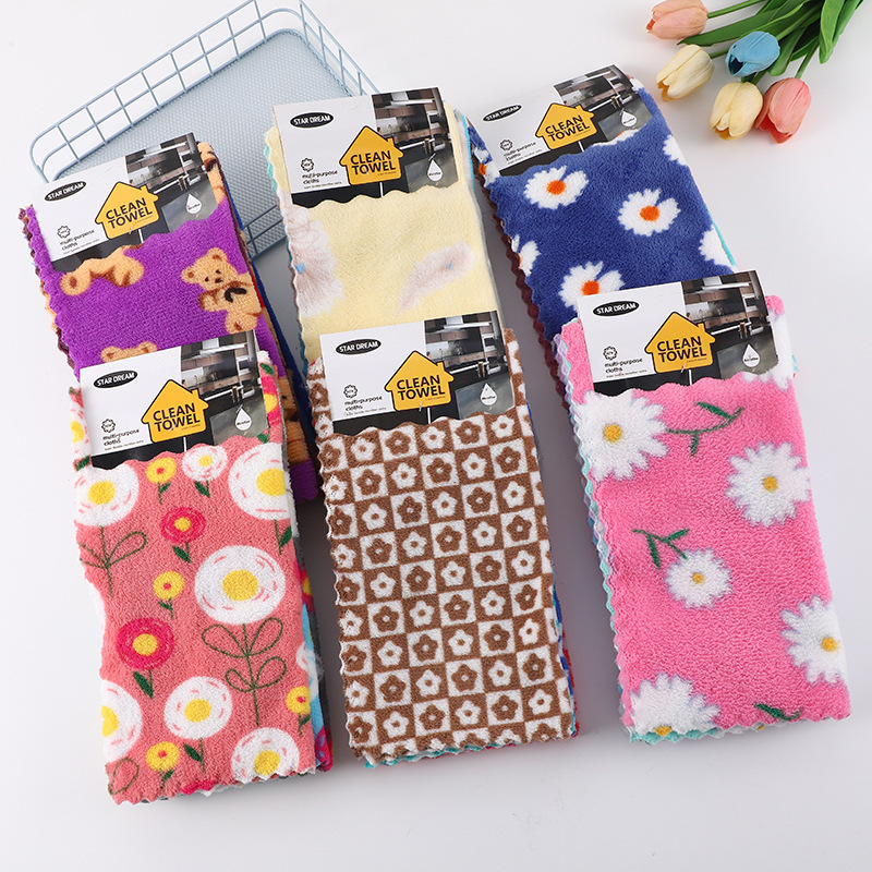 New Coral Fleece Towel Hand Gift Creative Printing Kitchen Towel Thickened Absorbent Soft Polyester Towel Wholesale