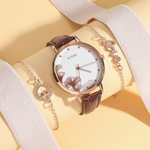 JUSMI银杏叶花纹女表搭配时尚石小巧手链套装 跨境热销