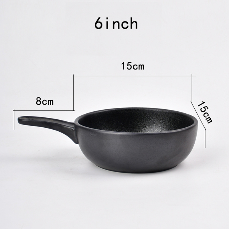 Placa de cerámica japonesa con mango Placa de horneado negro redondeada cuadrada Placa de horneado negro de 6 pulgadas Placa de 7 pulgadas Placa de 8 pulgadas