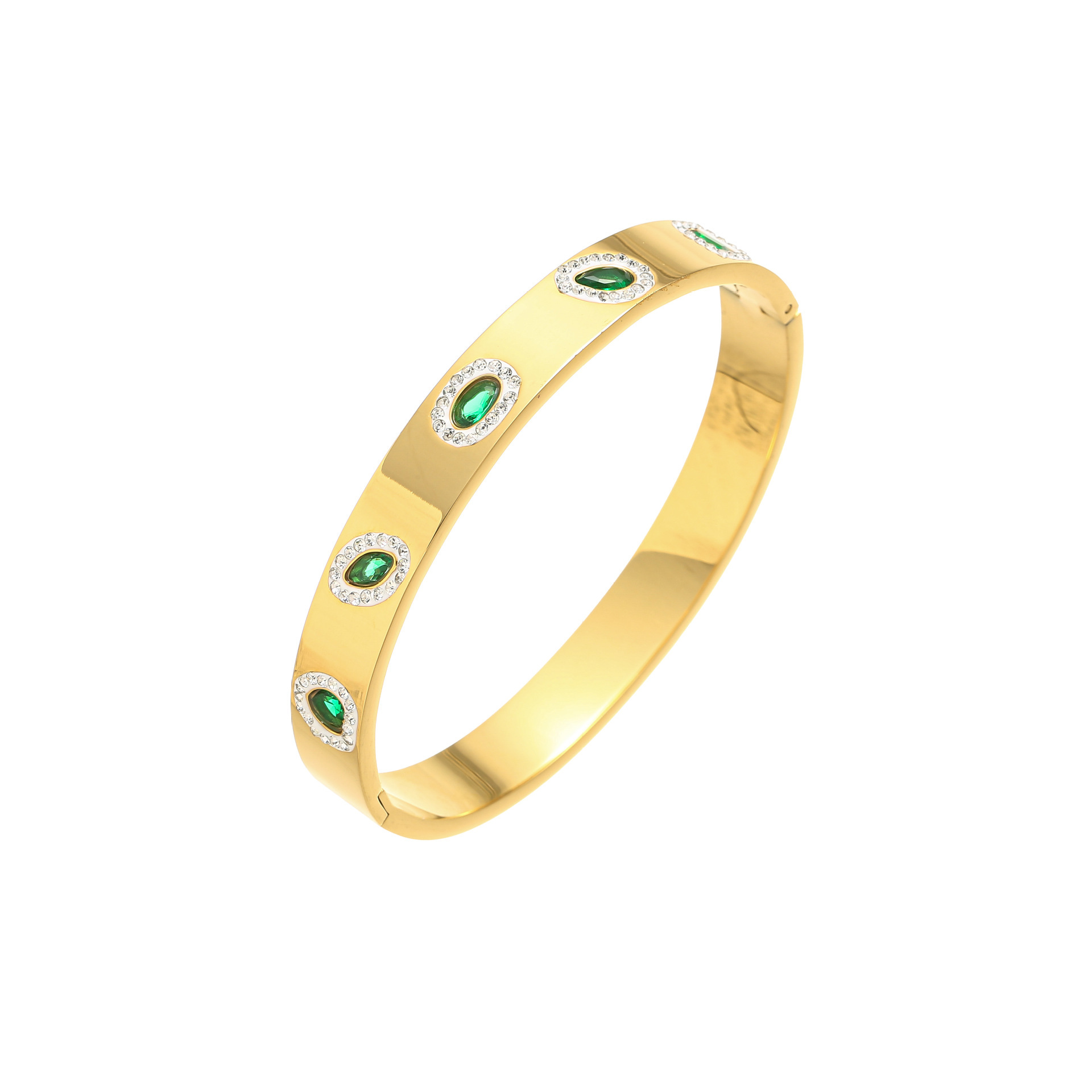 Inlay Design IG Style Shiny Geometric Titanium Steel Gem Zircon Bangle In Bulk